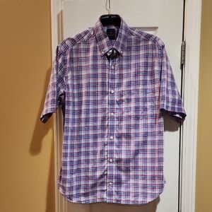 Men's Tailorbyrd Short-Sleeve Plaid Button-Down Shirt - Pink & Blue